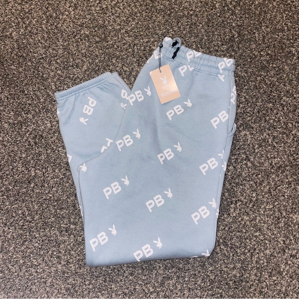 Missguided Blue Graphic Track Pants